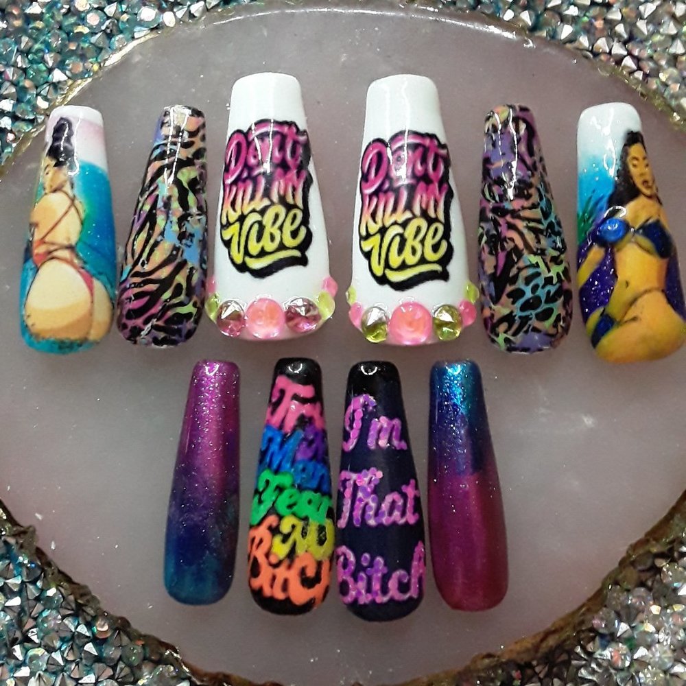 Handmade Hard Gel XL Coffin Press On Nails